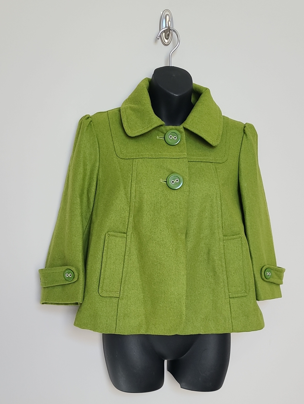 Tulle Retro Cropped Swing Coat Wool Blend Small Green